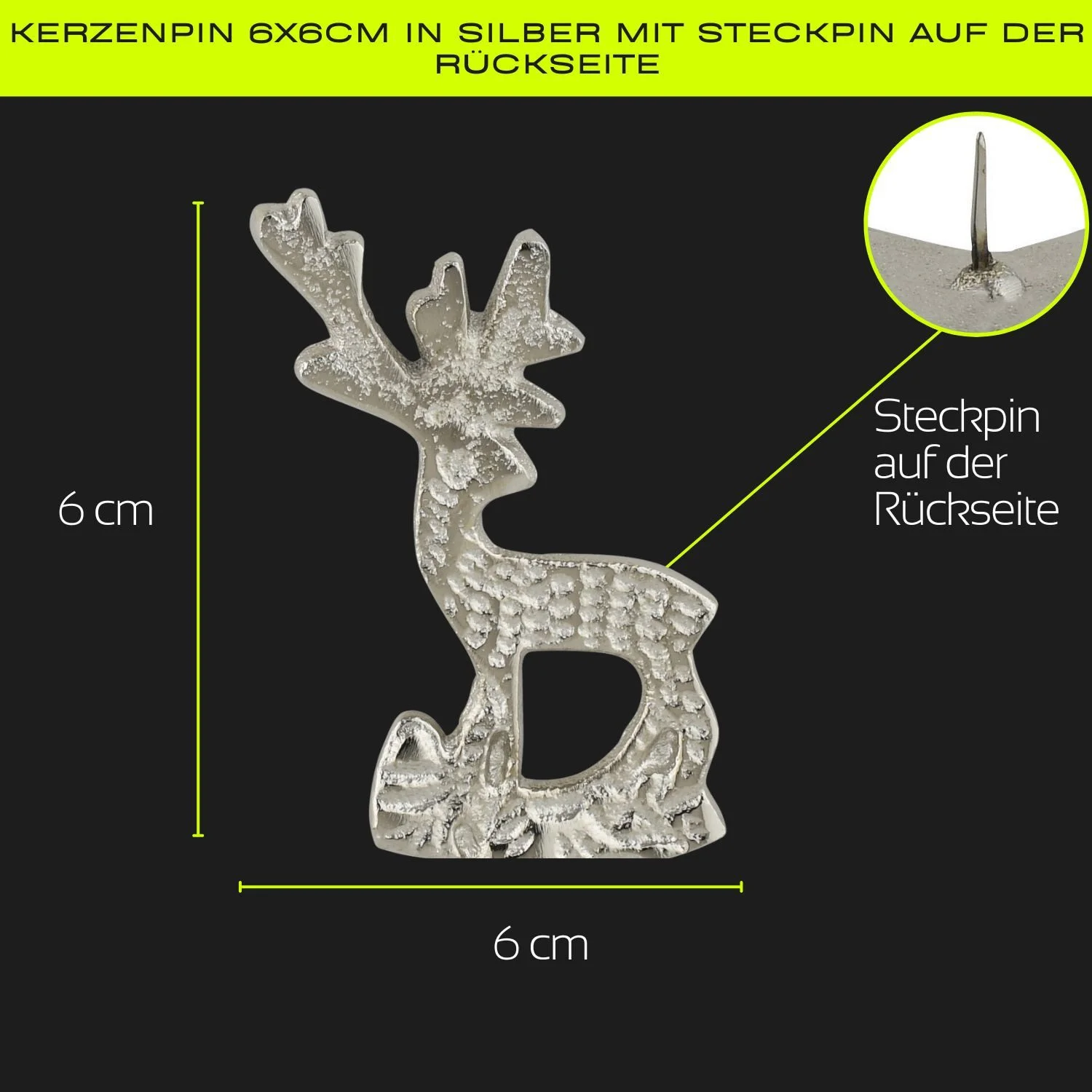 Kerzenpin „Caloge F“ – 6 cm, Silber, Handgefertigt